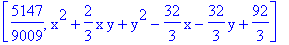 [5147/9009, x^2+2/3*x*y+y^2-32/3*x-32/3*y+92/3]